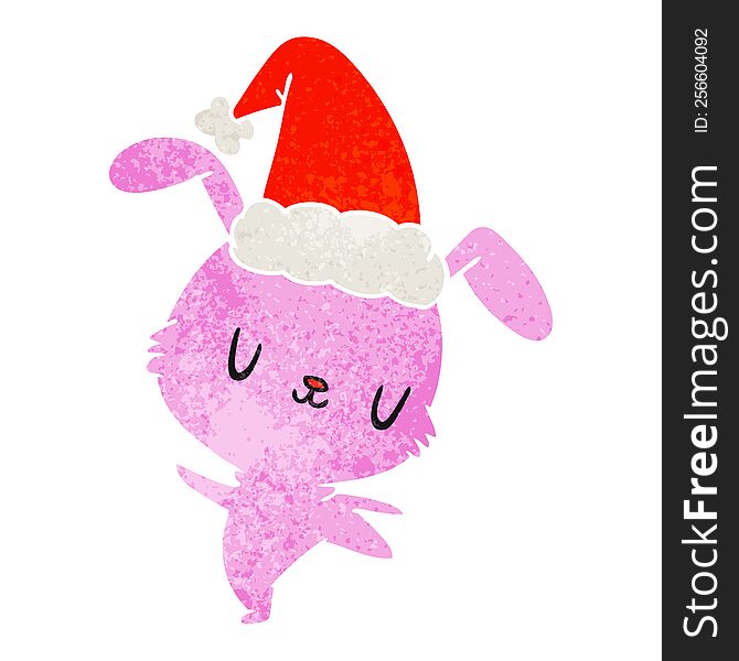 hand drawn christmas retro cartoon of kawaii rabbit