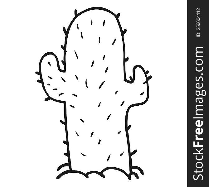 freehand drawn black and white cartoon cactus