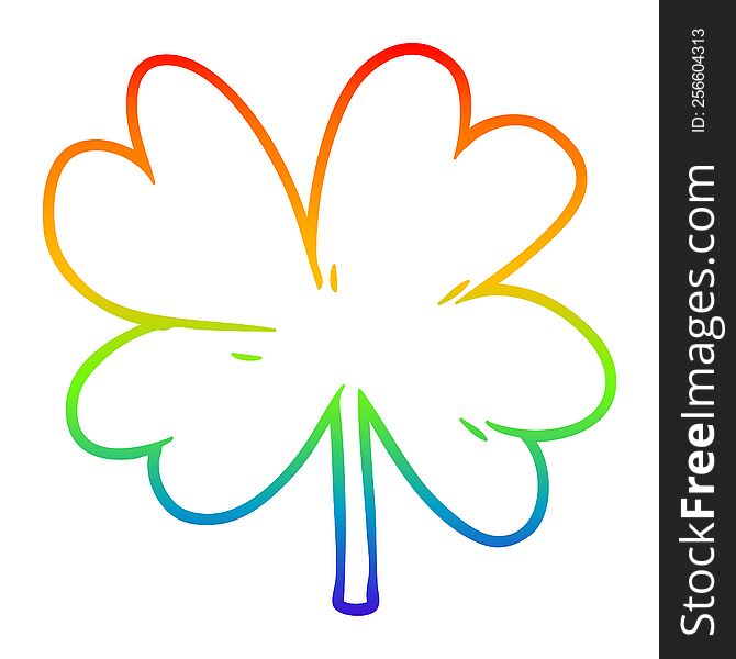 rainbow gradient line drawing of a cartoon four leaf clover