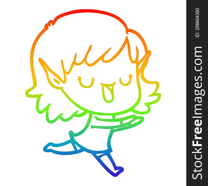 rainbow gradient line drawing of a cartoon elf girl