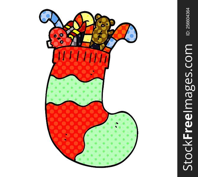 cartoon doodle christmas stocking full of toys