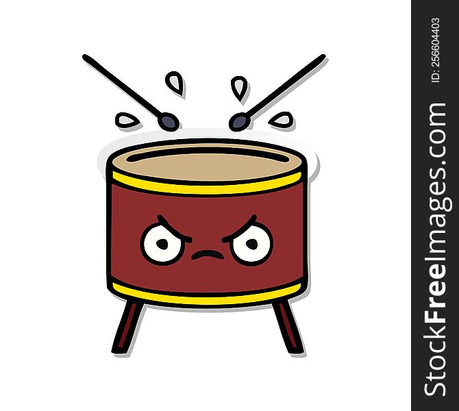 Distressed Sticker Of A Cute Cartoon Drum