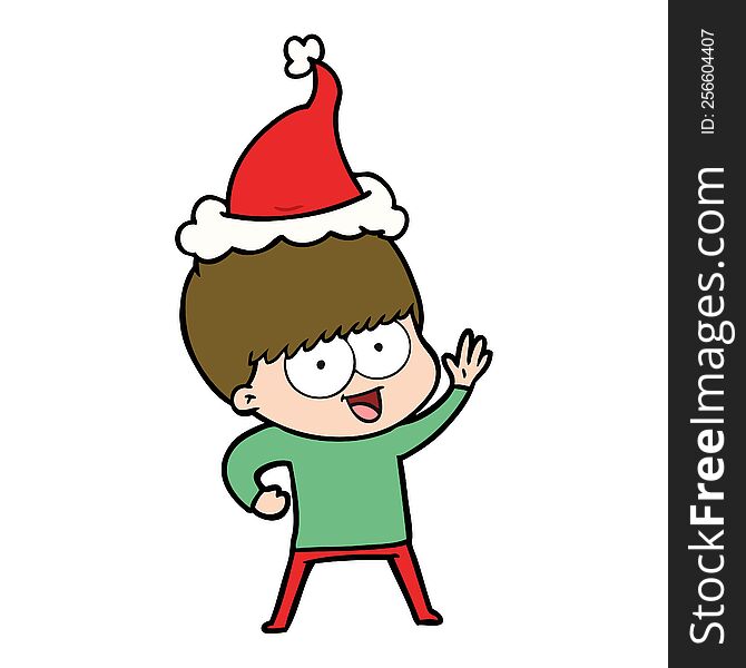 Happy Line Drawing Of A Boy Wearing Santa Hat