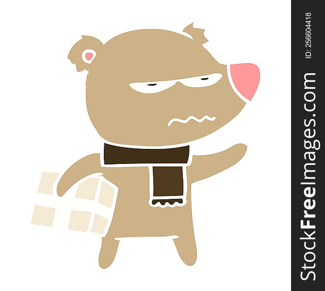 Angry Bear Flat Color Style Cartoon Gift