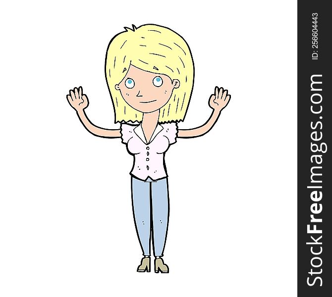 cartoon woman holding up hands