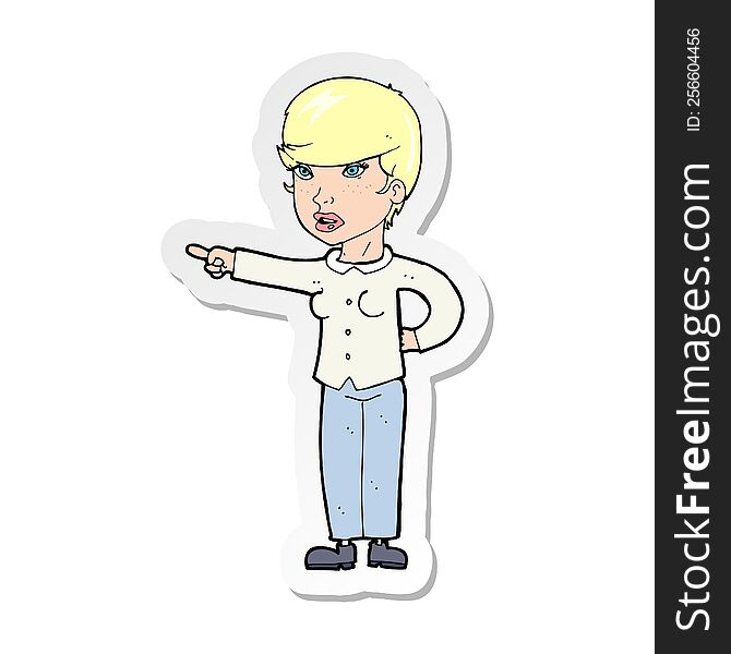 sticker of a cartoon woman pointing finger of blame