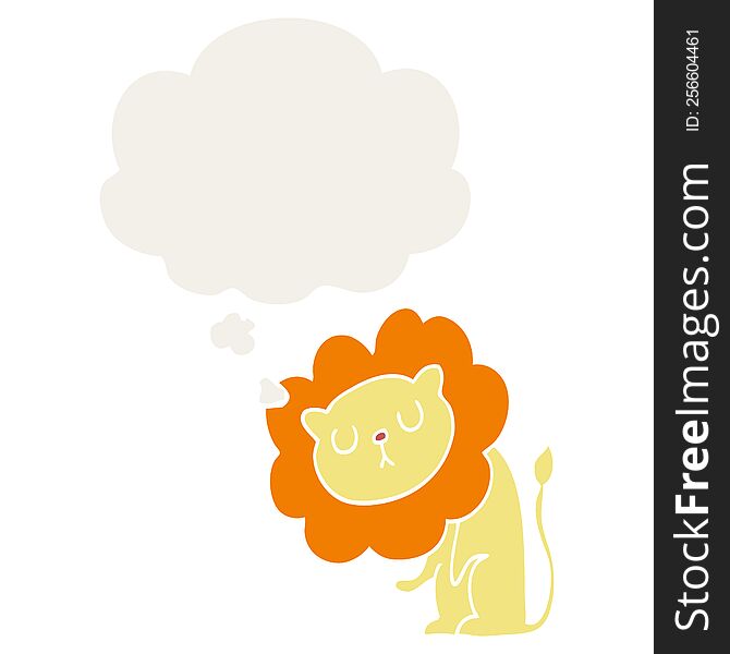 Cute Cartoon Lion And Thought Bubble In Retro Style