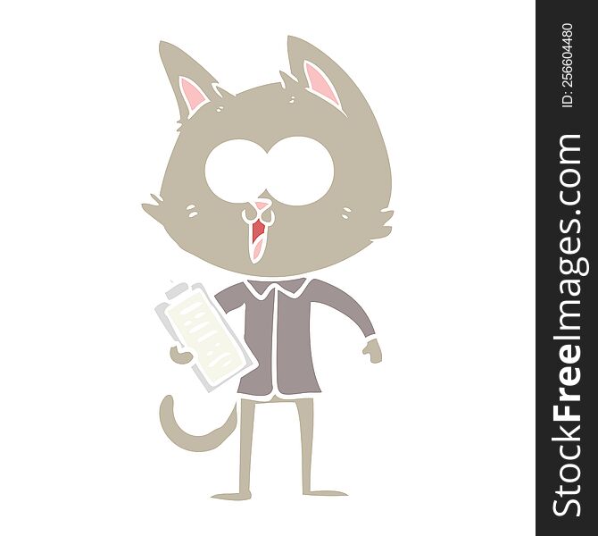 funny flat color style cartoon cat wearing shirt and tie