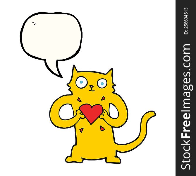 Speech Bubble Cartoon Cat With Love Heart