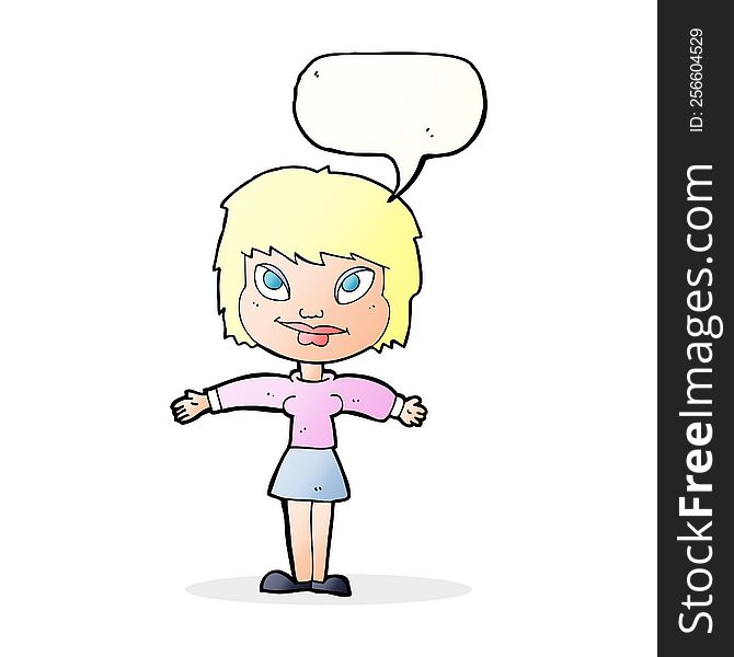 Cartoon Woman With Open Amrs With Speech Bubble