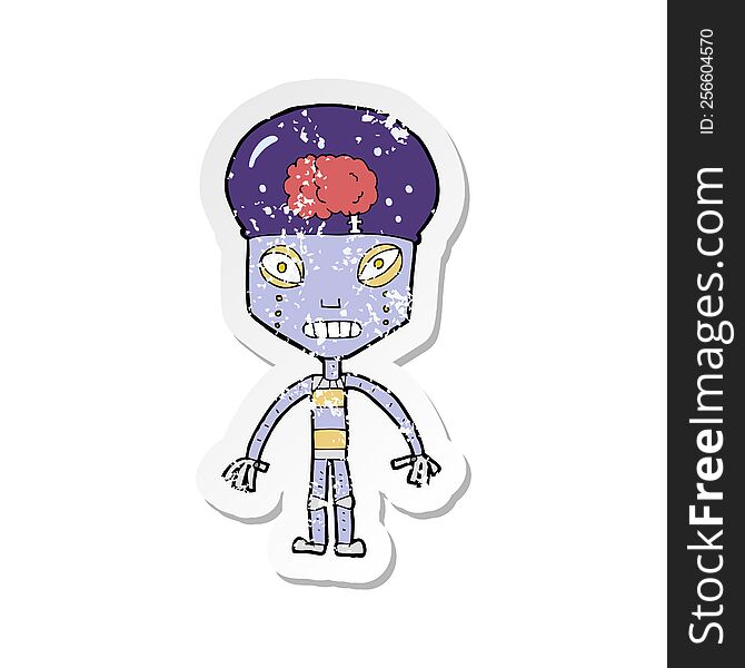 Retro Distressed Sticker Of A Cartoon Weird Robot