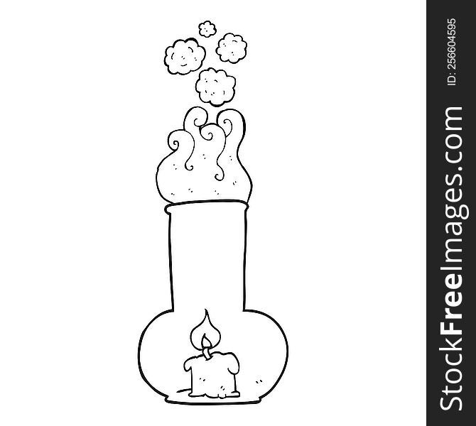 freehand drawn black and white cartoon old glass lamp and candle