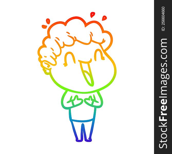 rainbow gradient line drawing of a cartoon happy man laughing