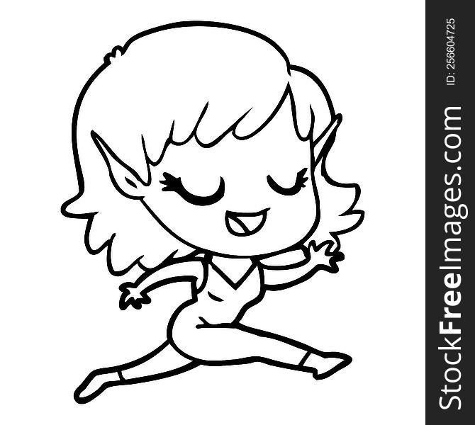 happy cartoon elf girl running. happy cartoon elf girl running