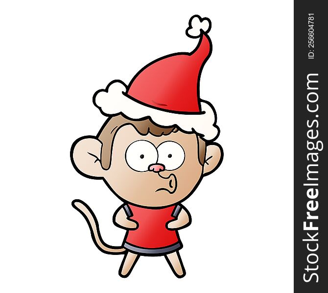 Gradient Cartoon Of A Surprised Monkey Wearing Santa Hat