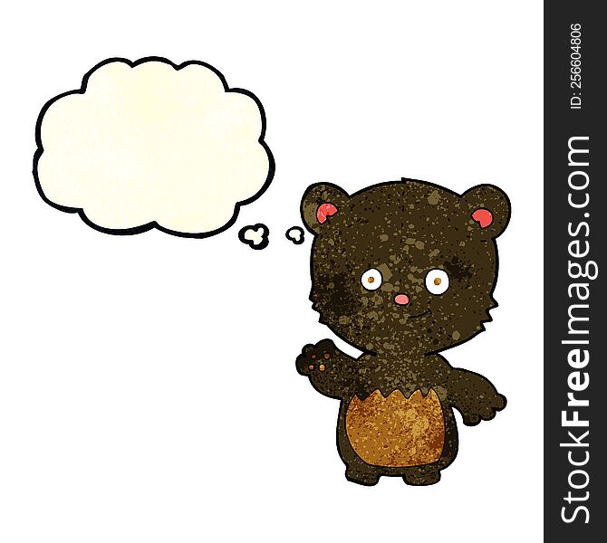 Cartoon Little Black Bear Waving With Thought Bubble