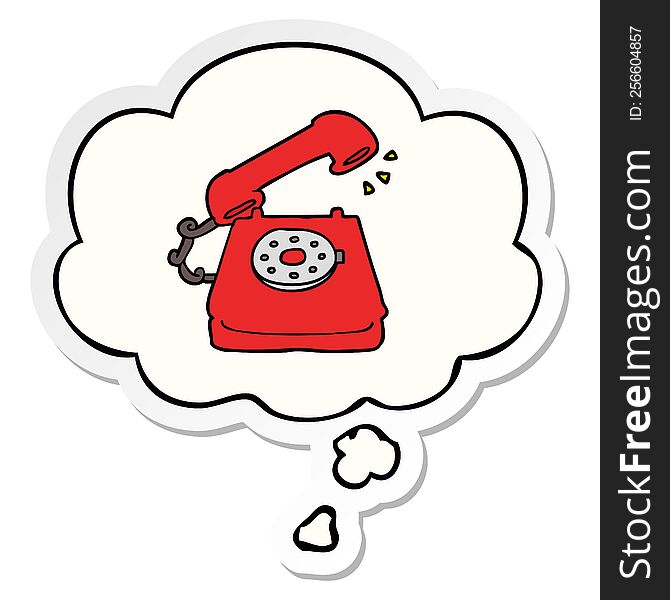 cartoon old telephone with thought bubble as a printed sticker