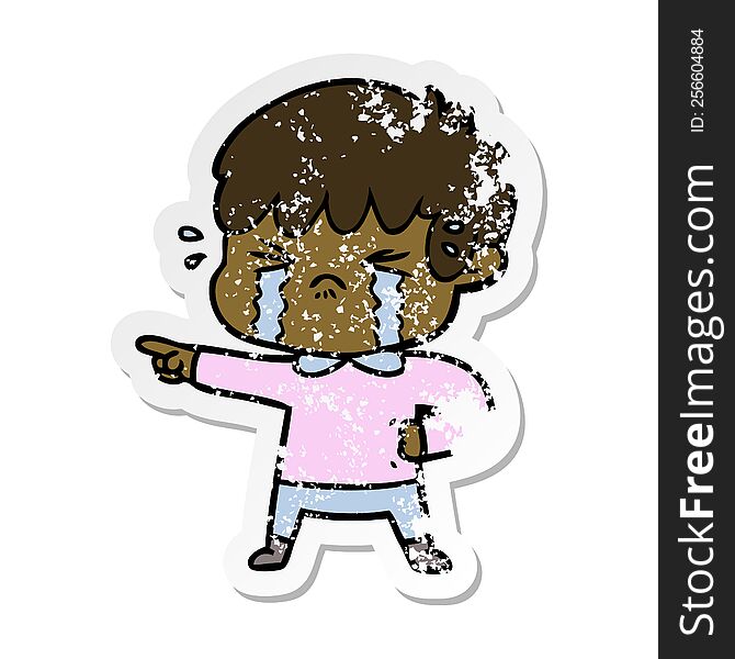 Distressed Sticker Of A Crying Boy Cartoon
