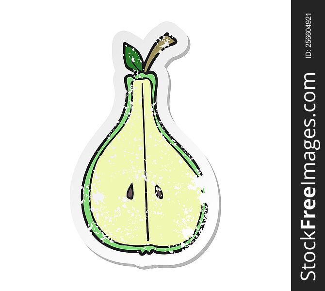 retro distressed sticker of a cartoon half pear