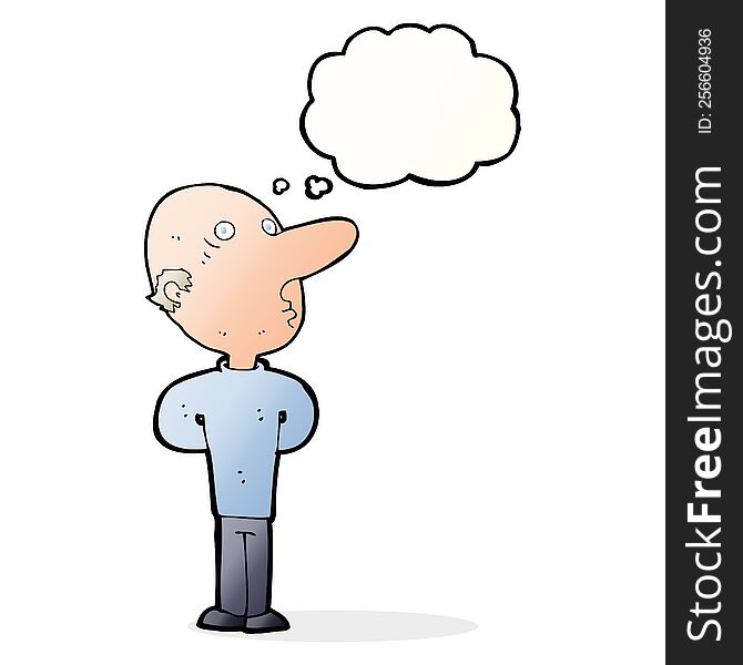 cartoon balding man with thought bubble