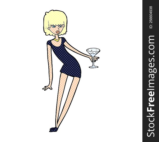 cartoon woman with cocktail