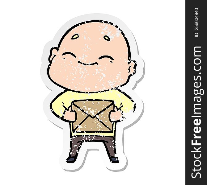 Distressed Sticker Of A Happy Cartoon Bald Man