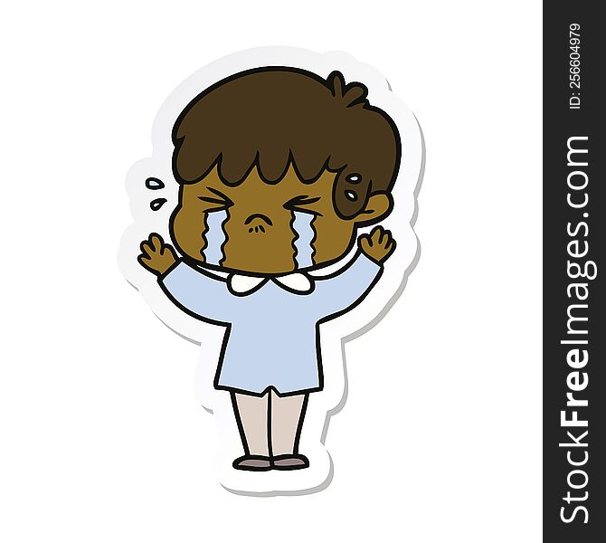 Sticker Of A Cartoon Boy Crying