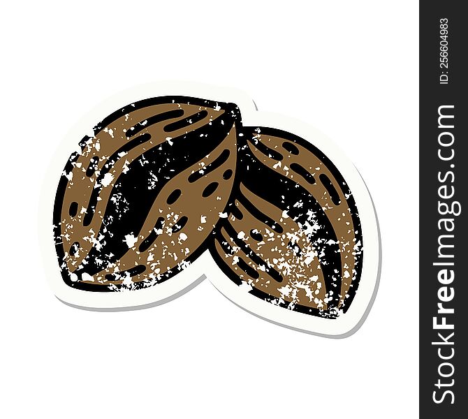 Traditional Distressed Sticker Tattoo Of Coffee Beans