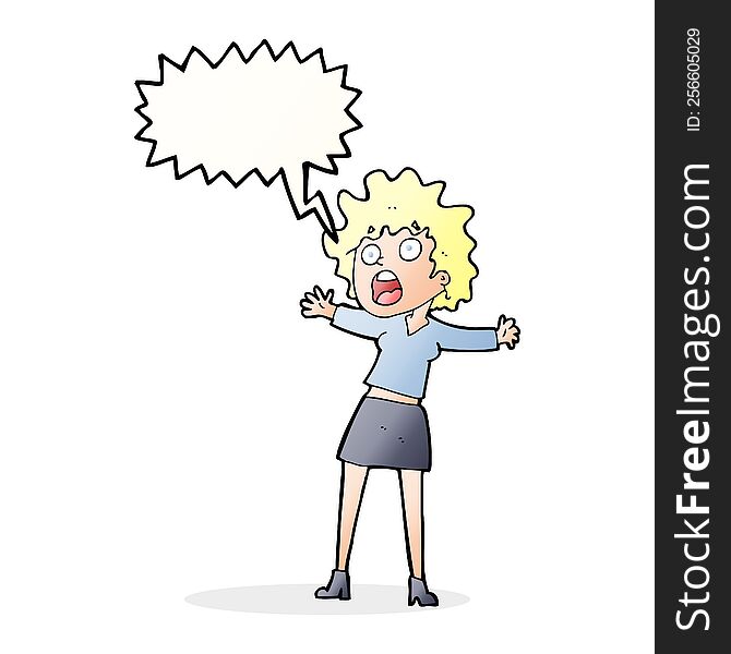 Cartoon Frightened Woman With Speech Bubble