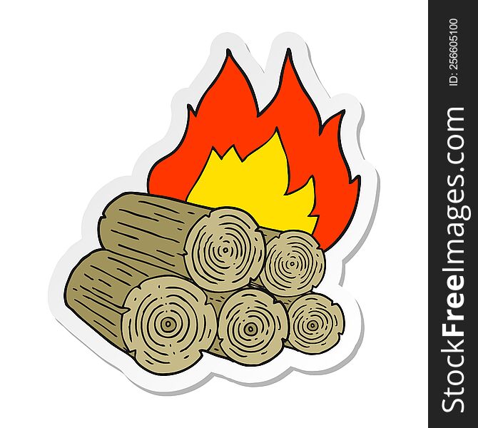 sticker of a cartoon burning logs