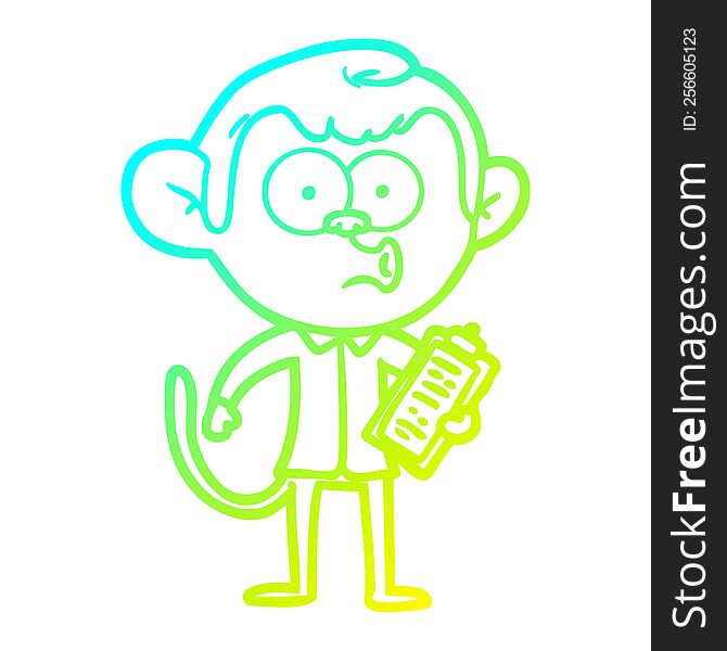 cold gradient line drawing of a cartoon salesman monkey
