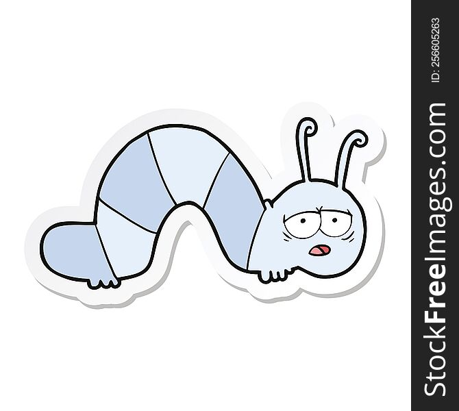 sticker of a cartoon tired caterpillar