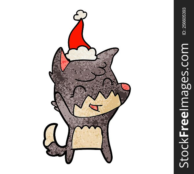Happy Textured Cartoon Of A Fox Wearing Santa Hat