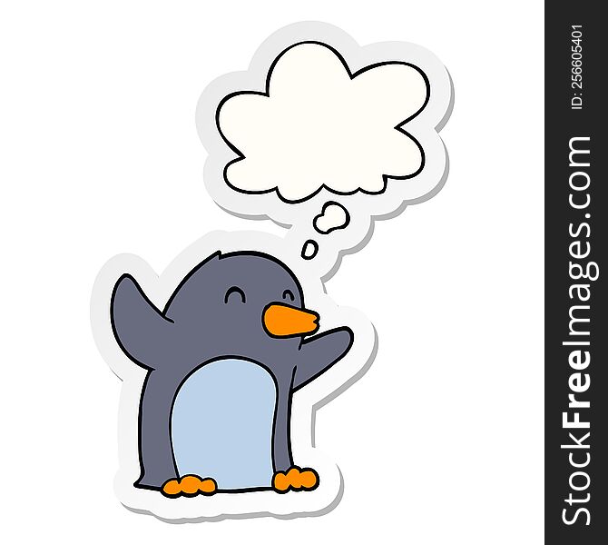 Cartoon Excited Penguin And Thought Bubble As A Printed Sticker