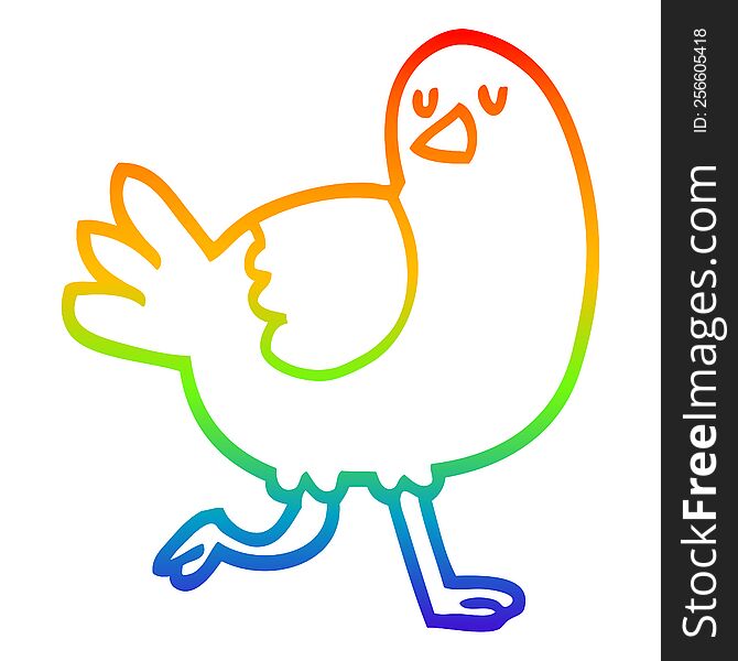 Rainbow Gradient Line Drawing Cartoon Bird Running