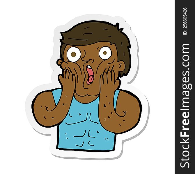 sticker of a cartoon shocked gym man