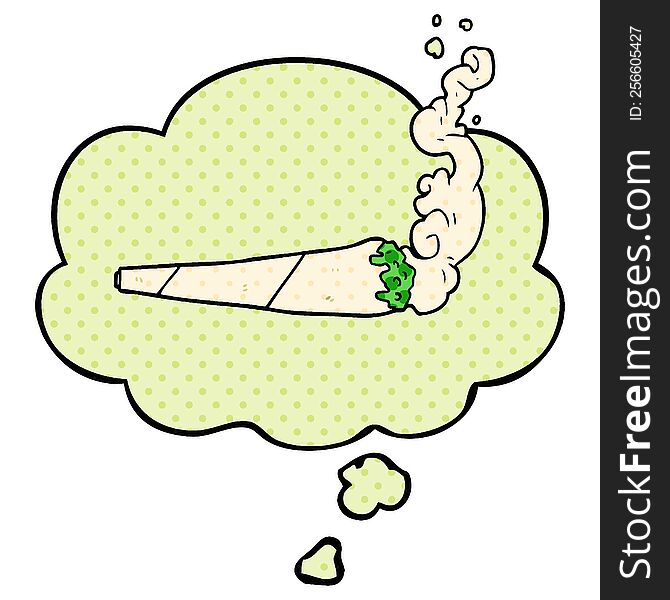 cartoon marijuana joint with thought bubble in comic book style