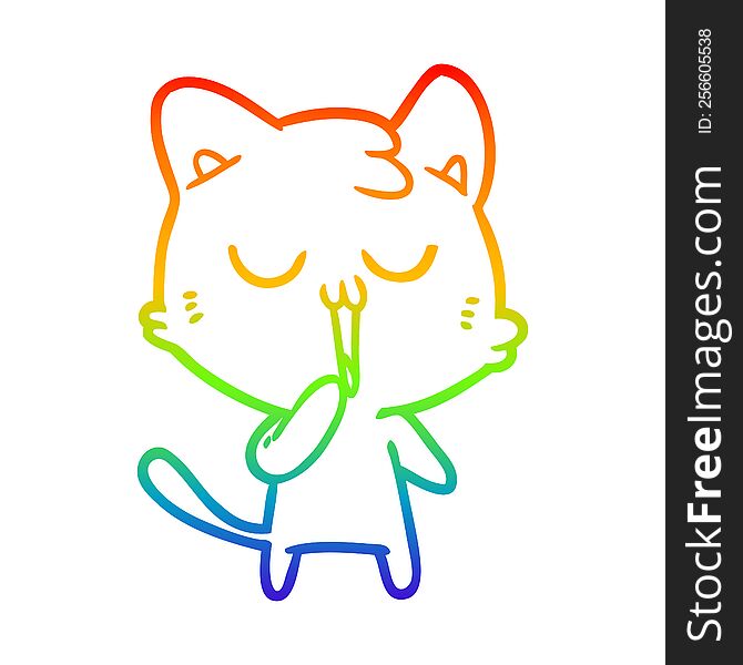 rainbow gradient line drawing cartoon cat yawning