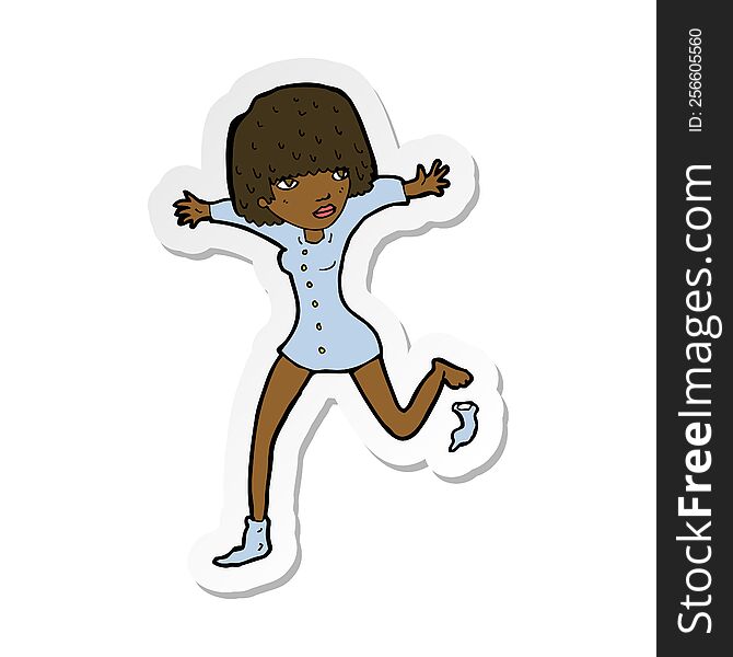 Sticker Of A Cartoon Woman Kicking Off Sock