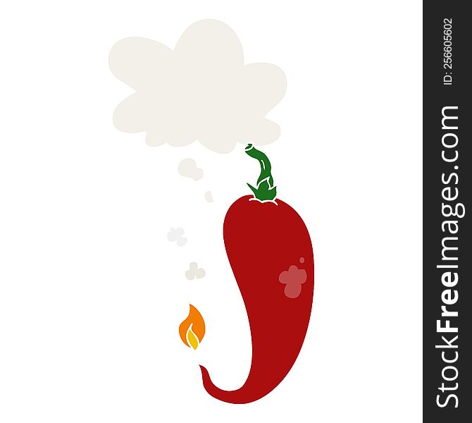 cartoon chili pepper with thought bubble in retro style