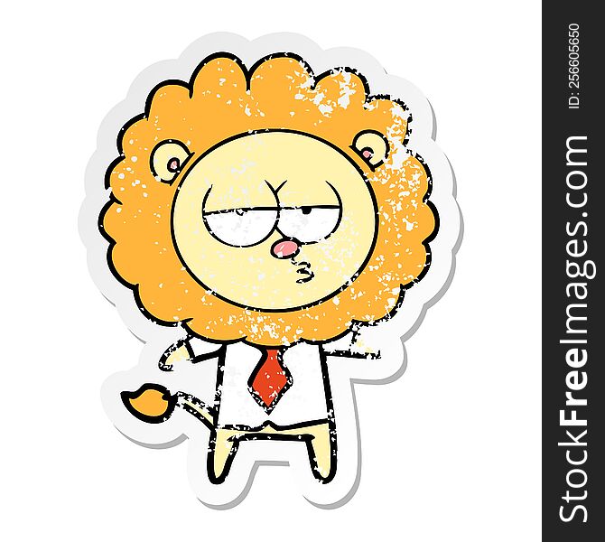 Distressed Sticker Of A Cartoon Bored Lion Office Worker