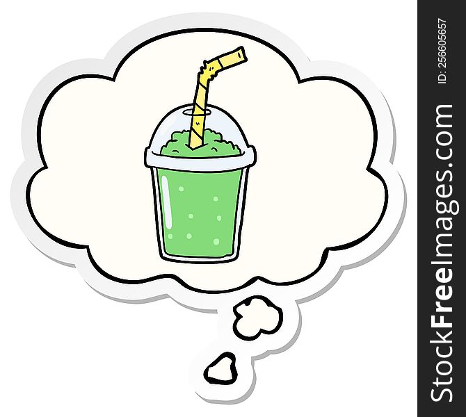 cartoon iced smoothie with thought bubble as a printed sticker