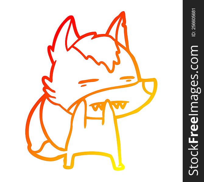 warm gradient line drawing of a cartoon wolf showing teeth