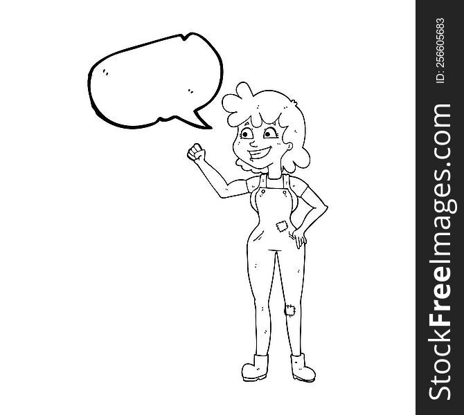 Speech Bubble Cartoon Determined Woman Clenching Fist