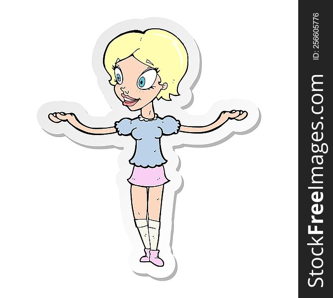 sticker of a cartoon woman with arms spread wide