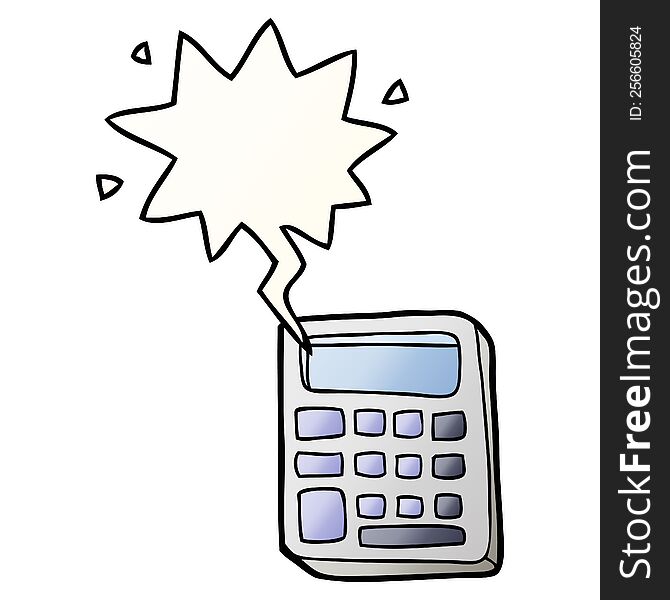 Cartoon Calculator And Speech Bubble In Smooth Gradient Style