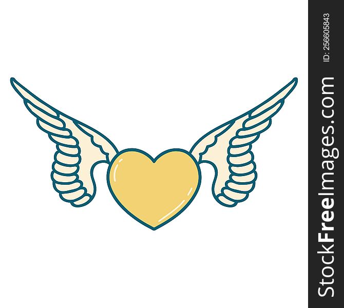 Tattoo Style Icon Of A Heart With Wings