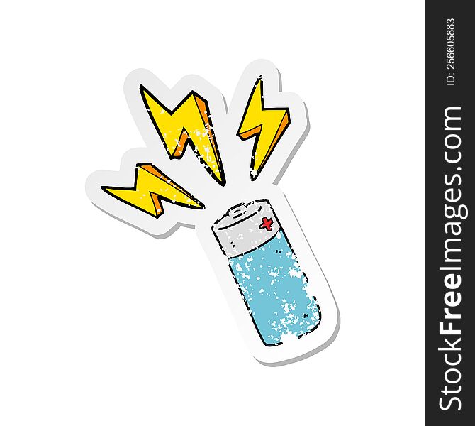 Retro Distressed Sticker Of A Cartoon Battery