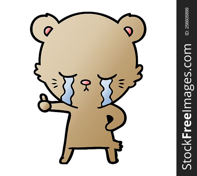crying cartoon bear giving thumbs up. crying cartoon bear giving thumbs up
