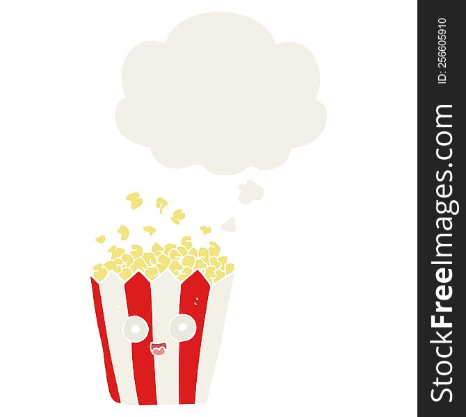 cartoon popcorn with thought bubble in retro style